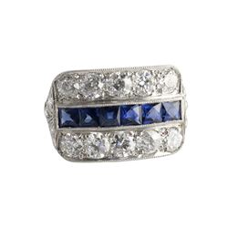 Art Deco Diamond Sapphire Platinum Ring