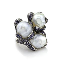 Pearl Sapphire 18k Gold Large Ring