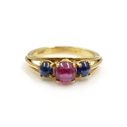 18k Gold Cabochon Sapphire Ruby Ring