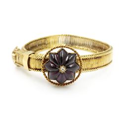 Victorian 18k Gold Almandine Garnet Diamond Bracelet
