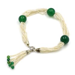 Art Deco Pearl Chalcedony Tassel Bracelet