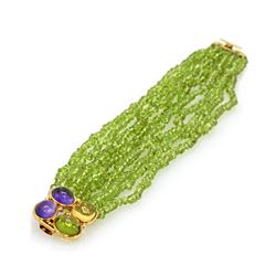 10-Strand Peridot Amethyst 18k Gold Bracelet