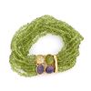 Image 2 : 10-Strand Peridot Amethyst 18k Gold Bracelet