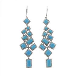 Pair of Turquoise Diamond Earrings