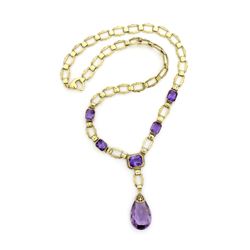 14k Gold Amethyst Drop Necklace