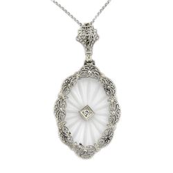 Art Deco Diamond Crystal 14k Gold Pendant with Chain
