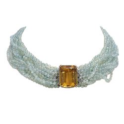 60.0 ct Citrine Aquamarine 18k Gold  Necklace