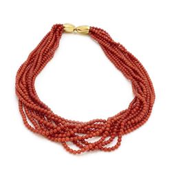 9-Strand Coral Beads Gold Necklace