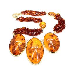 14k Gold Amber Diamond Large Necklace