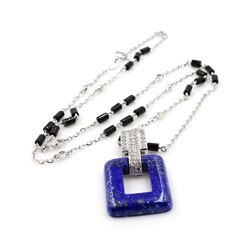 18k Gold Diamond Lapis Lazuli Onyx Necklace