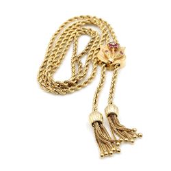 14k Gold Ruby Diamond Tassel Necklace