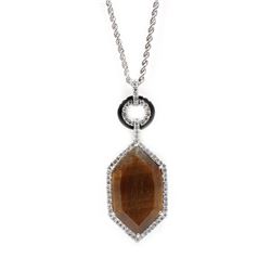 18k Gold Tiger Eye Diamond Necklace