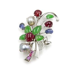 Gem Set 14k Gold Bouquet Brooch