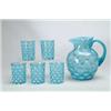 Image 1 : SIX PIECE BLUE OPALESCENT WATER SET.