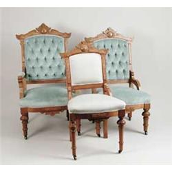 FINE SET OF SIX WALNUT EASTLAKE CHAIRS.