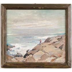 EMILE A. GRUPPE (American, 1896-1978) FISHING ON BASS ROCKS.
