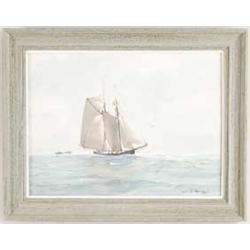 EMILE A. GRUPPE (American, 1896-1978) "SCHOONER OFF WINGAERSHEEK BEACH".