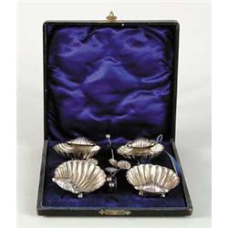 CASED ENGLISH STERLING SALT SET.