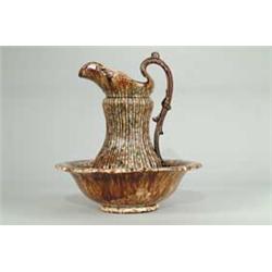 BENNINGTON PITCHER AND BOWL IN THE "ALTERNATE RIB" PATTERN.