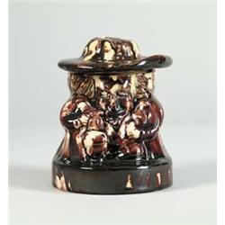BENNINGTON TOBY SNUFF JAR ON PEDESTAL BASE.
