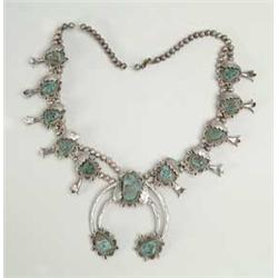 TURQUOISE SQUASH BLOSSOM NECKLACE.