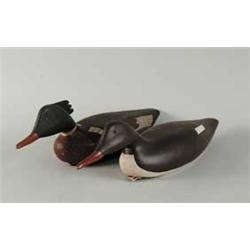 PAIR OF MERGANSER DECOYS BY F. J. DOBBINS.