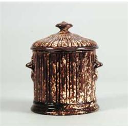 BENNINGTON COVERED TOBACCO JAR IN THE "ALTERNATE RIB" PATTERN.