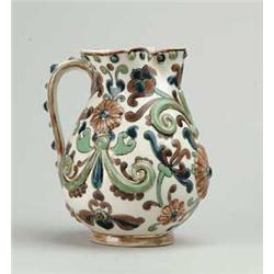 DECORATED ZSOLNAY PITCHER.