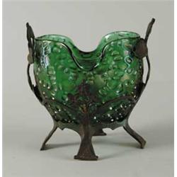 LOETZ TYPE VASE IN BRONZE TYPE HOLDER.