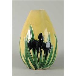 IRIS DECORATED VASE OF TAPERING FORM.