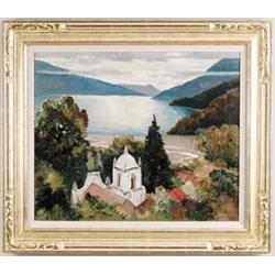 ANTHONY THIEME (American, 1888-1954) "PUNTA JORGE, LAGUNA DE ATITLAN GUATEMALA 1948".