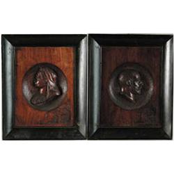 CARVED WOOD RELIEF PORTRAITS OF QUEEN ELIZABETH AND EDWARD VII.