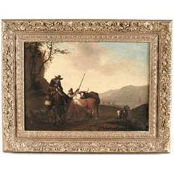 ADRIAEN VAN DIEST (Dutch, 1655-1704) LANDSCAPE WITH PEOPLE AND LIVESTOCK.