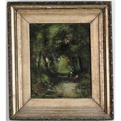 JULES PASCAL (French, 19th Century) TWO FIGURES IN THE WOODS.