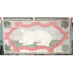 WHITE CAT HOOKED RUG.