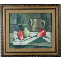 S. CRONK (American, 20th Century) STILL LIFE WITH APPLES AND PEAR.
