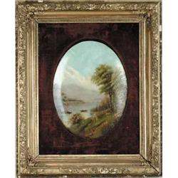 AMERICAN SCHOOL (19th Century) LANDSCAPE WITH LAKE.