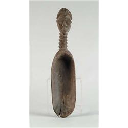 AFRICAN WOOD CARVED FIGURAL SCOOP.
