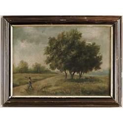 S. MAROIS (American, 19th Century) PRIMITIVE NEW ENGLAND LANDSCAPE.