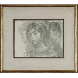 RAPHAEL SOYER (American, 1899-1987) SKETCH OF THREE HEADS.