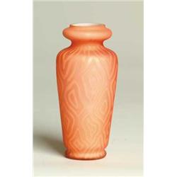 SALMON COLORED SATIN GLASS VASE.