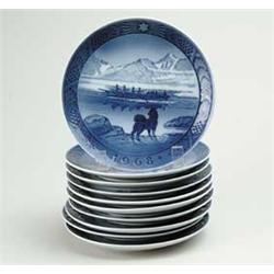 TEN ROYAL COPENHAGEN CHRISTMAS PLATES.