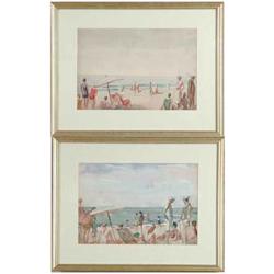 UNSIGNED (American, 20th Century) PAIR OF BEACH SCENE SKETCHES.