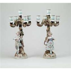 PAIR OF PORCELAIN CANDELABRAS.