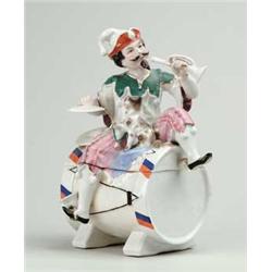 PORCELAIN TWO PART FIGURAL BOX.