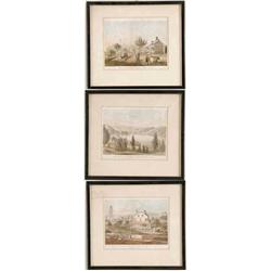 THREE FRAMED COLORED NEW YORK PRINTS.