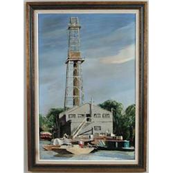 BARBARA COMFORT (American, 20th Century) DOCK WITH DRILLING TOWER.