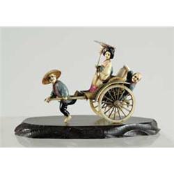 MINIATURE IVORY? RICKSHAW WITH TWO MEN.