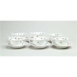 SET OF SIX SPRIG WARE CUPS AND SAUCERS.