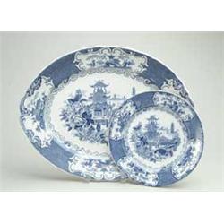 BLUE AND WHITE PLATTER AND PLATE.